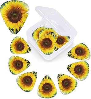 the most beautiful sunflower print Guitar Picks 12 Pack Personalized Guitar Picks with Storage Box Guitar Accessories for Ukulele Electric Acoustic Guitars Bass