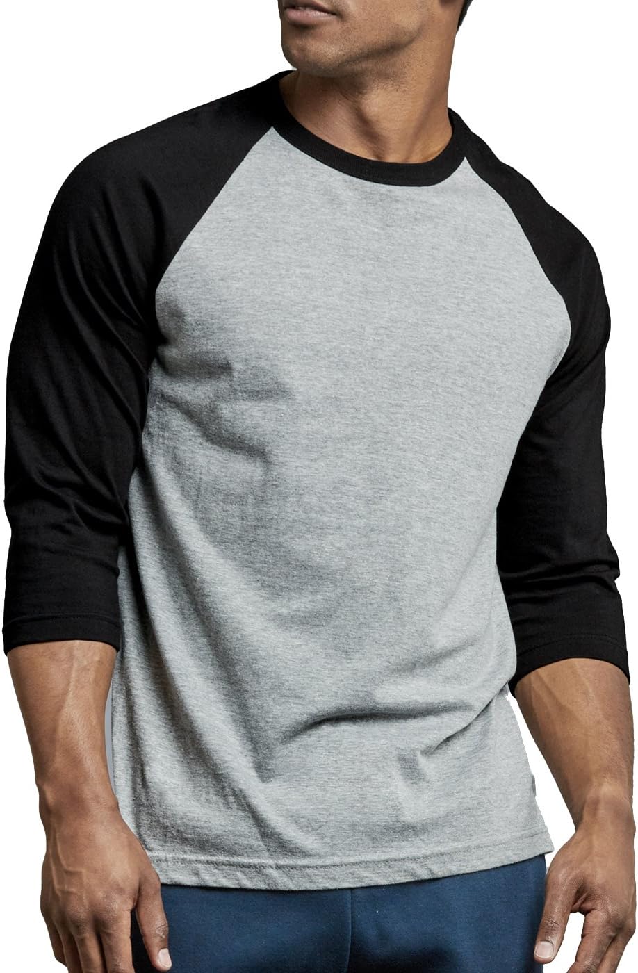 TOP PRO Men's 3/4 Sleeve Casual Raglan Jersey Baseball Tee Shirt (XL, Black/Light Gray) - Image 4