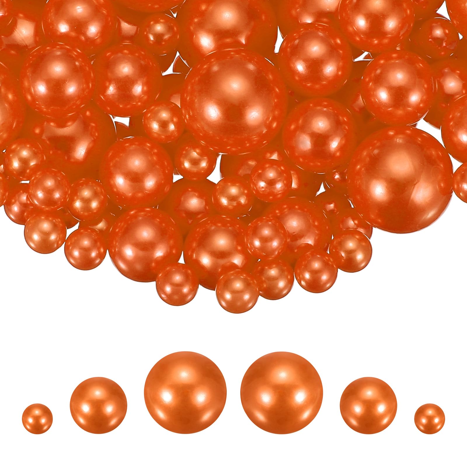 sourcing map 100Pcs Faux Pearl for Crafting, 8/14/20mm No Hole ABS Round Pearls for Vase Fillers Jewelry Making Vase Filler Cosmetic Boxes Home Decor DIY Parts Table Scatter, Orange Red