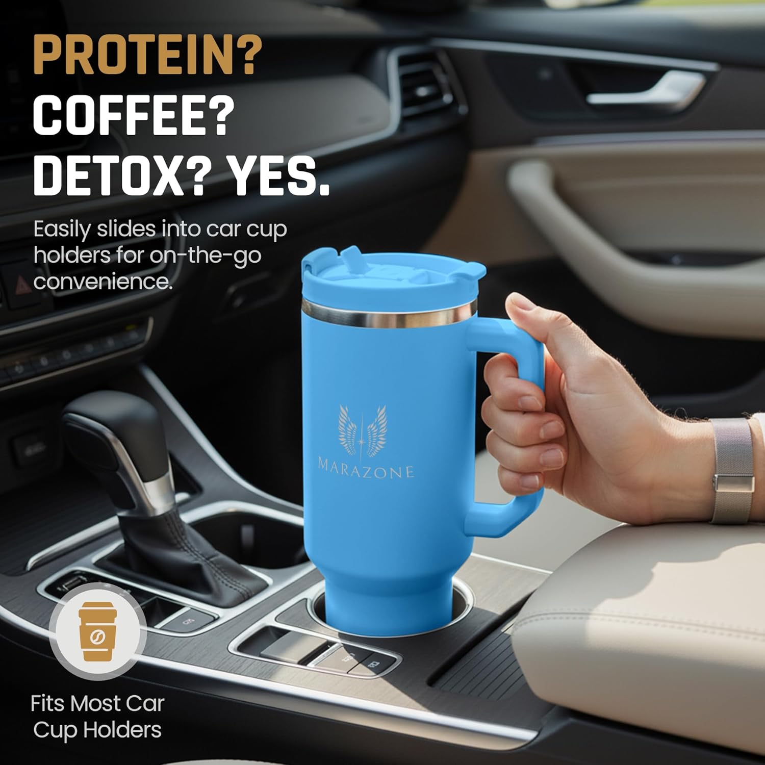 40 oz Tumbler with Lid and Straw | Leakproof Travel Mug | Cupholder Compatible | Insulated Stainless Steel Cup for Hot or Cold Drinks | BPA-Free - Sky Blue - Image 2