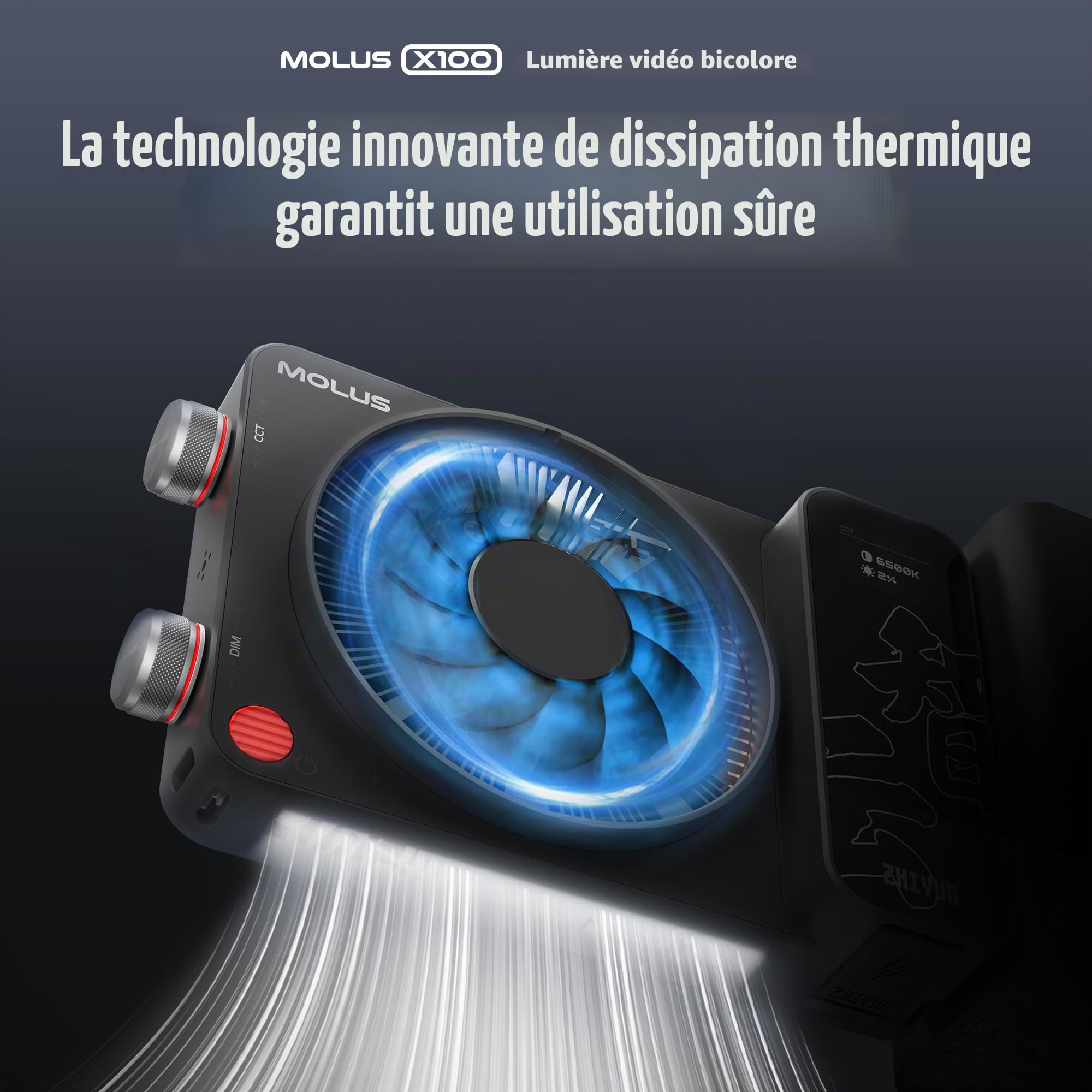 ZHIYUN MOLUS X100 Lumiere Video Standard 100W bi-Couleur [Officiel],Mise à Jour v2 COB Eclairage Video avec 17317 Lux/ 2700~6500K/ CRI≥95/ TLCI≥97/ Contrôle APP