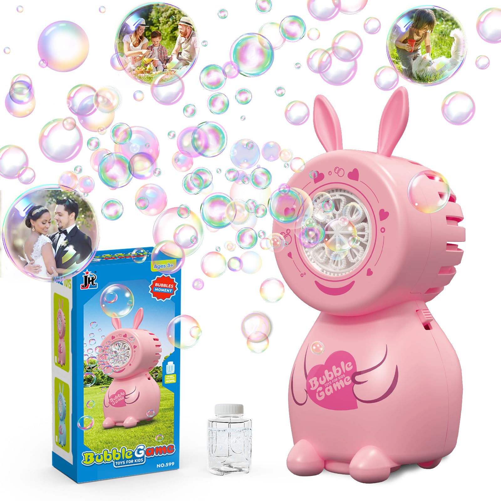 Bunny Bubble Machine, Children's Bubble Blowing Toy with Bubble Solution/8 Holes/8000+ Bubbles/Minute, Portable Bubble Machine Outdoor Automatic Bubble Toy, for Party Wedding Easter Gift