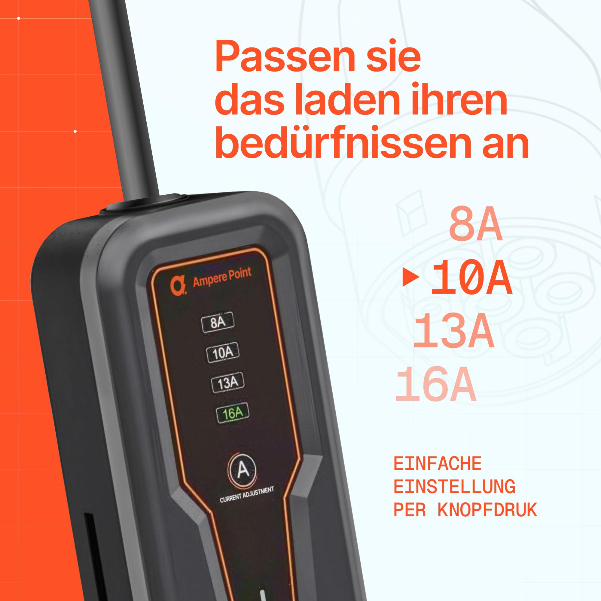 Mobile Wallbox 3,7 kW 16A Typ 2 Ladestation mit Einstellbarer Ladeleistung 8-16A, Ladekabel mit Länge 5 m mit Netzanschluss 230 V, Tragbares EV-Ladegerät für Elektroautos mit Tragetasche