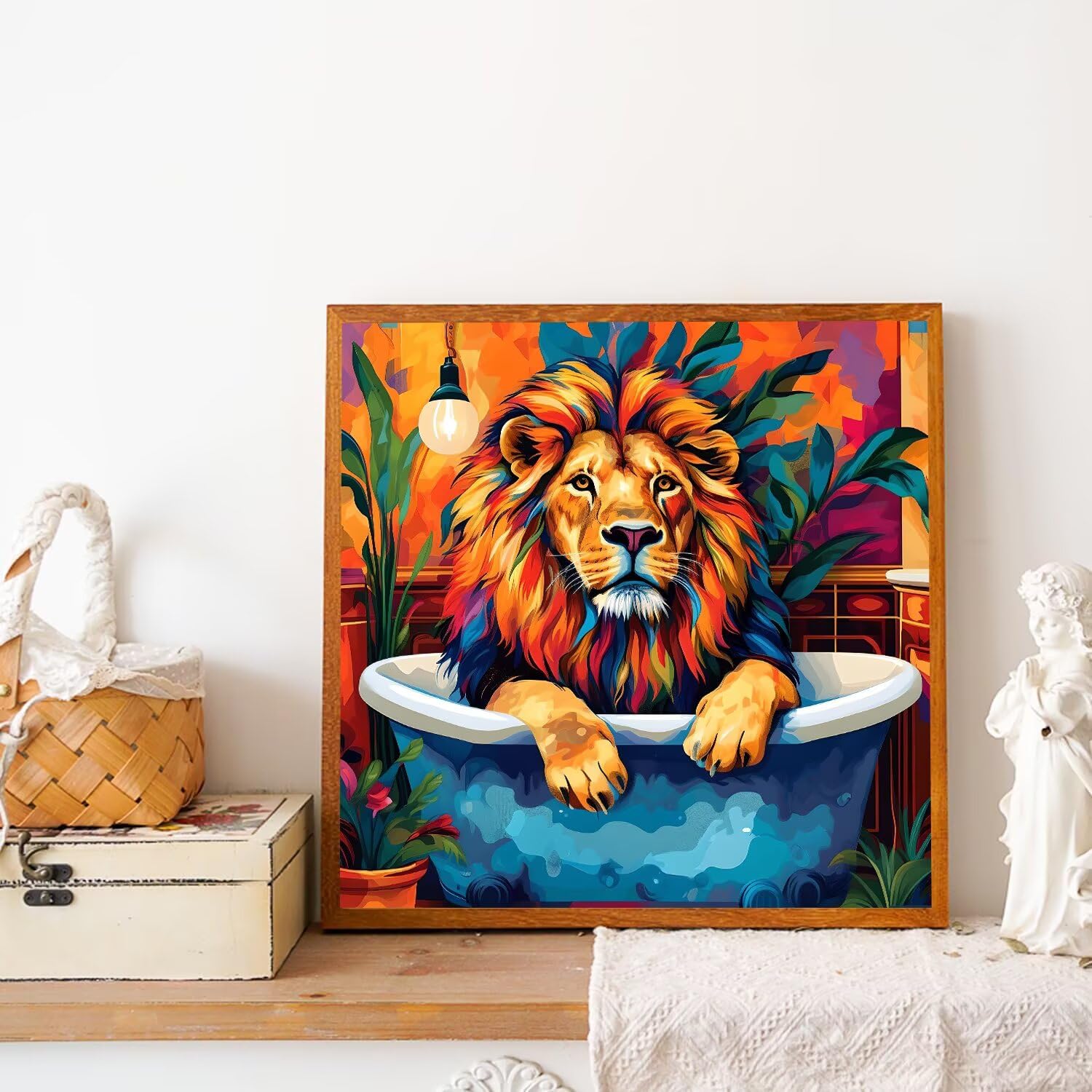 Diamond Painting LöWe, Diamant Painting Bilder Kinder, Duschraum Diamond Painting für Kinder ab 6 7 8 9 10 11 12 Jahre, DIY Mosaik Bastelset Geschenk für Frauen, Home Wand Décor 100x100 cm V-991