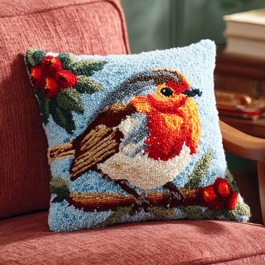 Henypt DIY Latch Hooking Pillow Kits Bird
