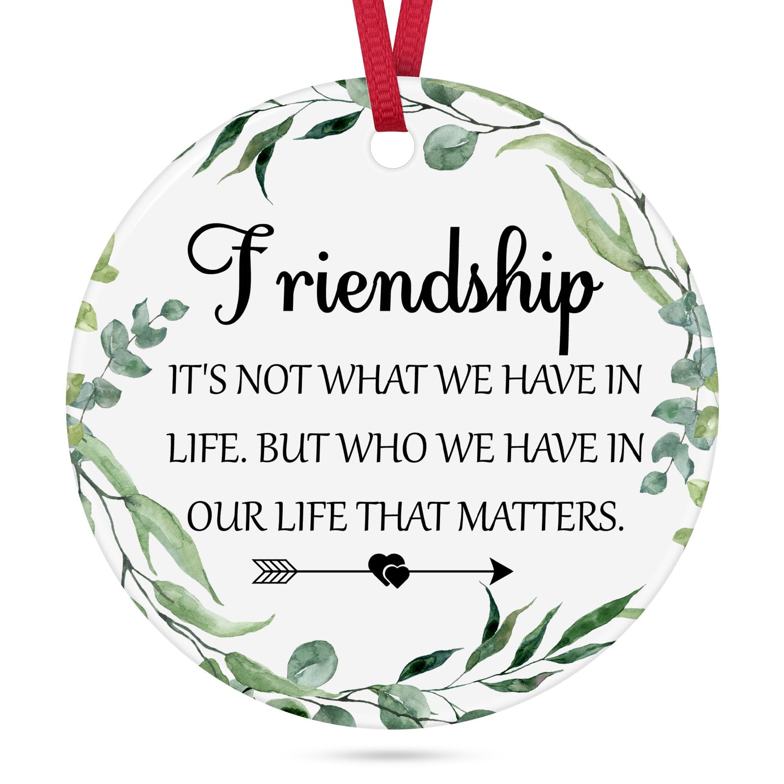 Friendship Ornament for Christmas Tree Decoration Christmas Birthday Inspirational Gifts for Family Lover BFF Female Friends Bestie Sister Ceramic Hanging Ornament Round Xmas Keepsake