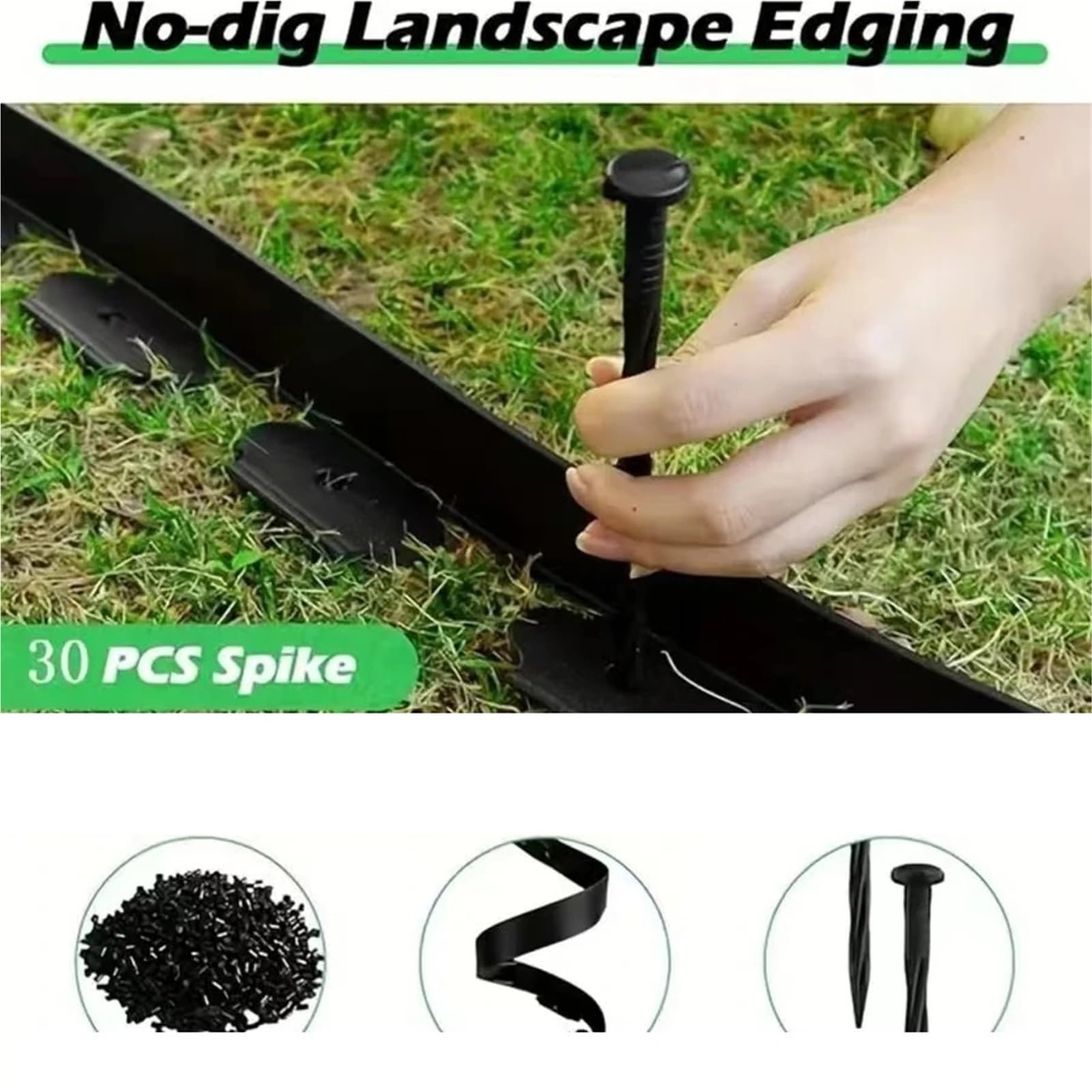 Flexible Rasenkante aus Kunststoff 10M Fixed Garden Barrier Lawn Plastic Border Landscape Edging Edge Kit with 30 Anchoring Spikes Easy Install(Brown)