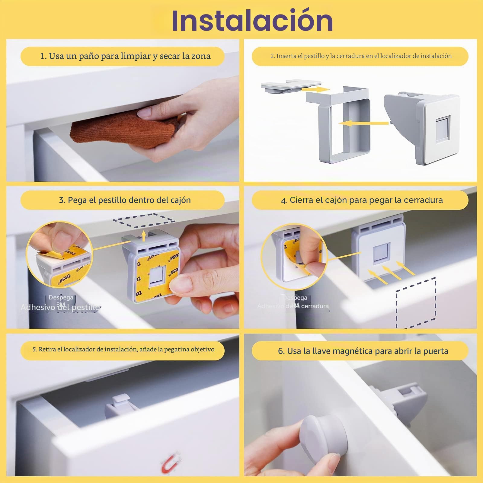 TYRY.HU Invisibles Cierre Seguridad Cajones Bebe Magnetico (10 cerraduras + 2 llaves), Cerraduras de Armarios Seguridad para Niños, Sin Perforación, Instalación Fácil
