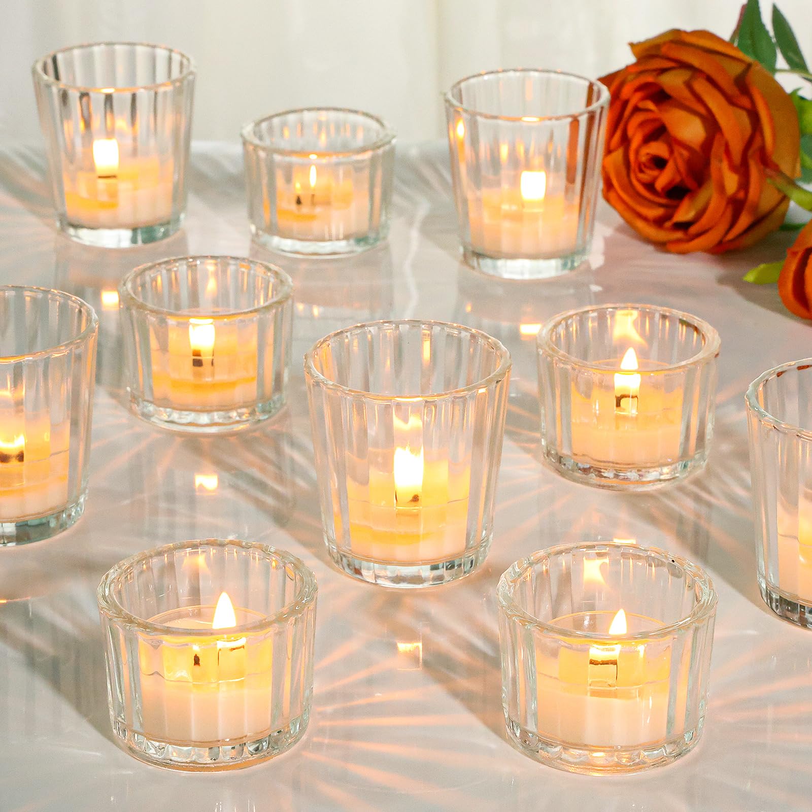 Photo 1 of ***PINK*** SUPMIND 24 Pcs Glass Votive Candle Holders – Assorted Ribbed Pink Tea Light Holders Bulk for Weddings, Baby Showers, Parties, Home Décor, and Table Centerpieces