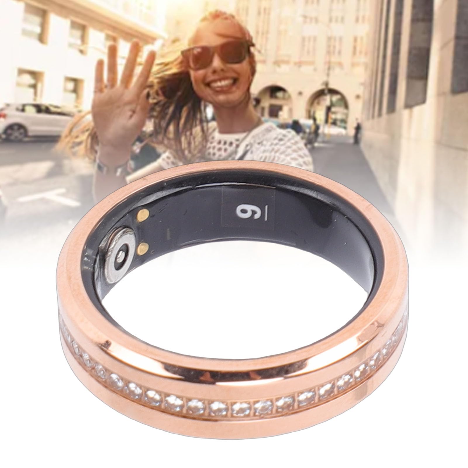 Tangxi Bague Intelligente pour Femmes et Hommes, Suivi de la santé avec Sommeil, Surveillance de l'exercice, étanchéité 100 Modes Sportifs, Bague Intelligente IP68 pour Téléphone et (Gold)