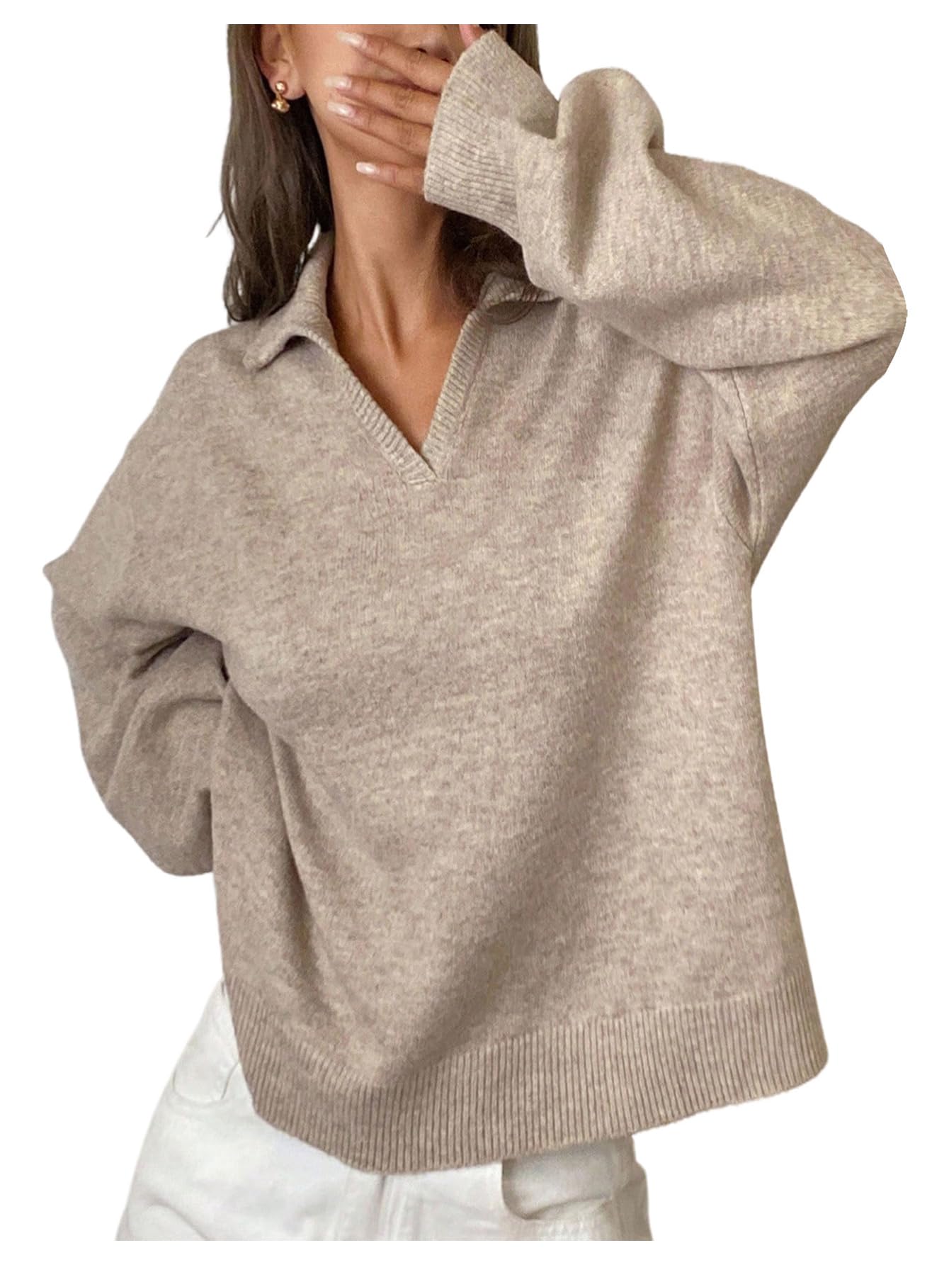 Verdusa Womens Old Money Cozy Sweaters Fall Knit Pullovers Collared Dressy Casual Tops