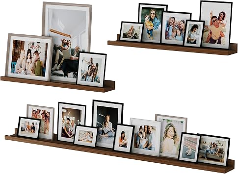 Wallniture Denver Multi Size Floating Shelves, Picture Ledge Living Room Decor, Book Display Shelf, Office Bedroom Wall Decor Set of 3 Walnut Color