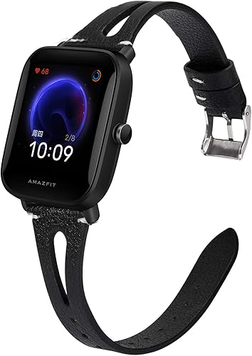 Compatible con Amazfit Bip U Band, YOUkei Slim Vintage Correa de cuero de repuesto para mujeres y hombres, accesorios de pulsera compatibles con