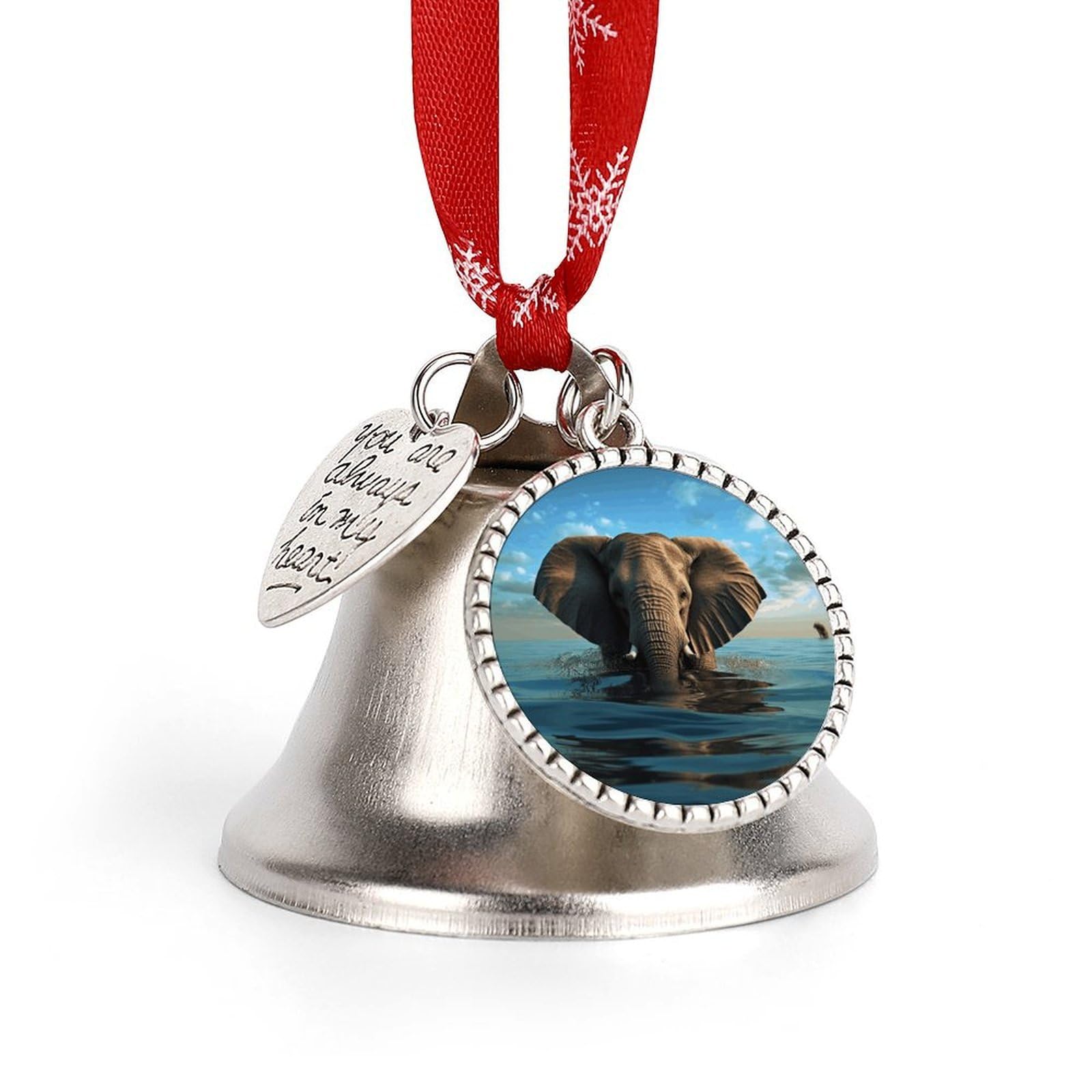 Elephant is Sitting in The Water Christmas Bell Small and Compact Christmas Jingle Bell Ornament Christmas Tree Hanging Best Wishes Bells Pendant Party Festival Decor