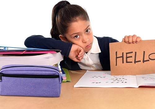 Miniatura 4 de Estuche para lápices de gran capacidad, bolsa de papelería multicolor, bolsa de cosméticos con cremallera para niño y niña (morado)