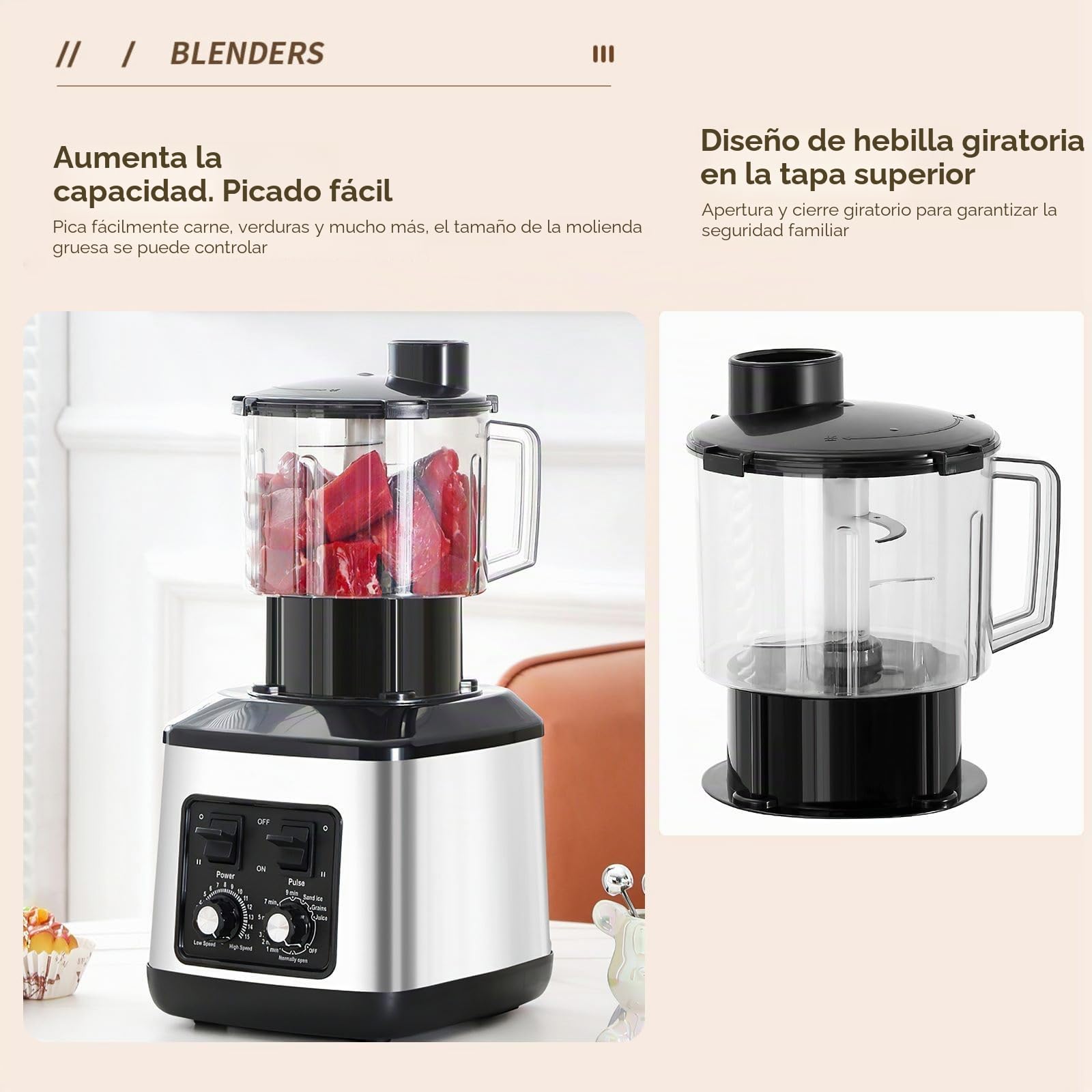 Batidora Profesional 3L, 3 en 1, Licuadoras para Zumos y Batidos con 15 Velocidades Ajustables y Función de Temporizador, 3 Jarras y Cuchillas de Acero Inoxidable