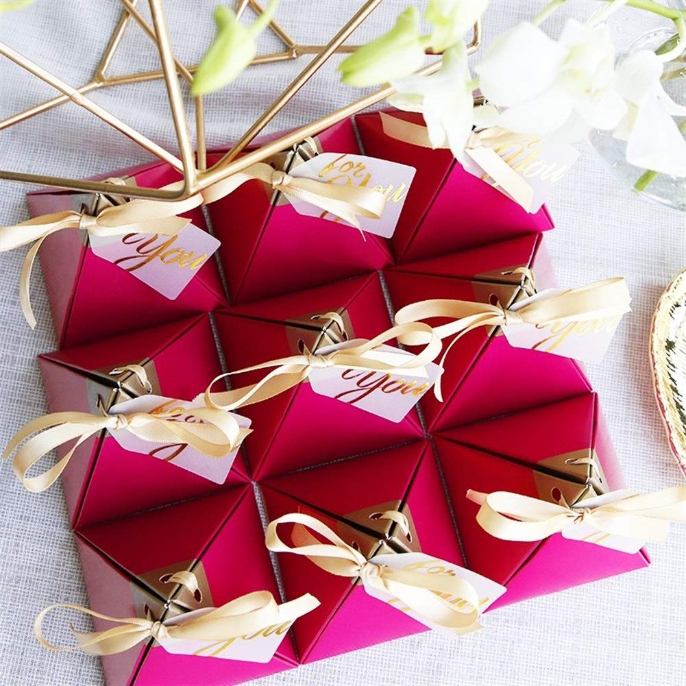 Rose Red Triangular Pralinenschachtel Hochzeit Bevorzugungen Geschenkschachteln aus Papier Schokolade Taschen Geschenkverpackungs-Kasten Hochzeitsdekoration Presents
