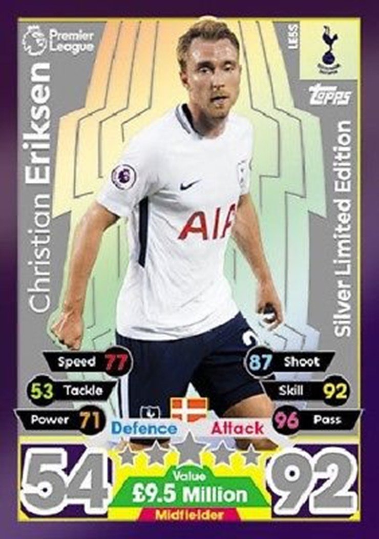 Topps Match Attax 2017/2018 Christian Eriksen Silver Limited Edition 17/18 Trading Card