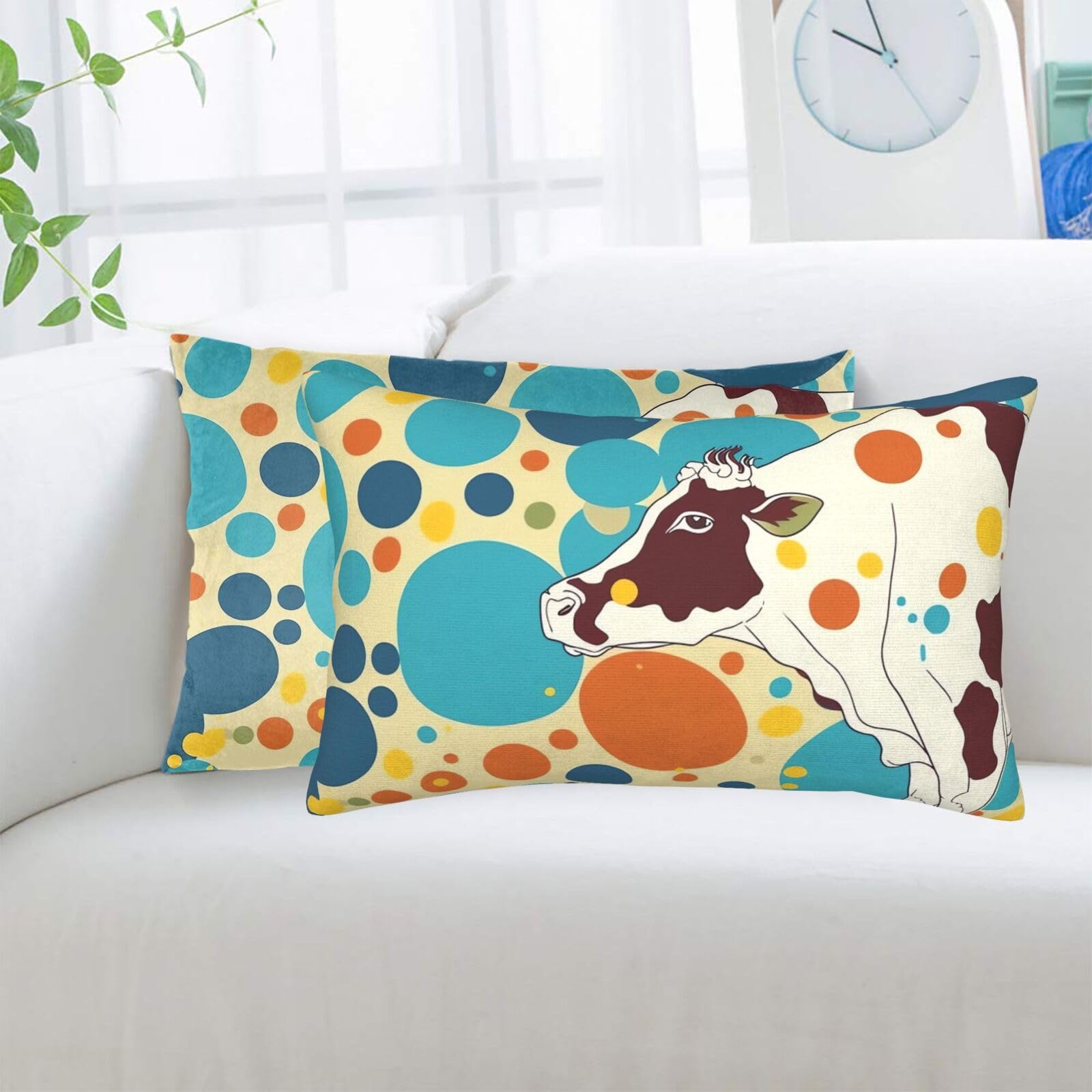 Colorful Spotted Cow Standard Pillowcases Sets of 2, Ultra Soft Microfiber Plush Pillow Cases 20"X30" Comfort Decorative Throw Pillow Cover with Hidden Zipper for Bedroom, Sofa, Couch