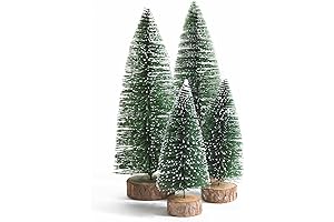 Mini Christmas Trees for Crafting: Set of 4 Artificial Green Bottle Brush Trees with Bases