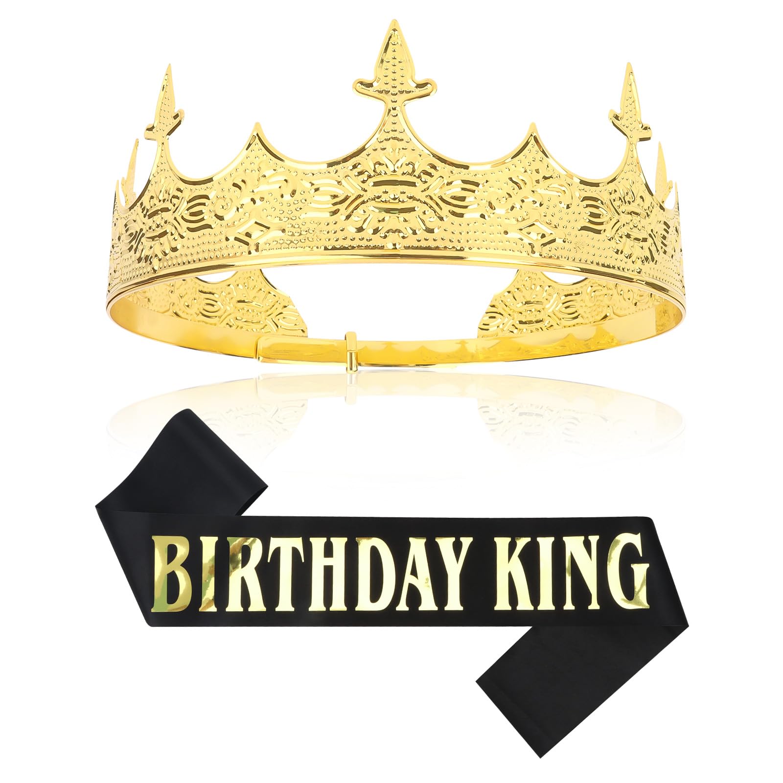 CIEHER King Crown Sash for Men Boys - Vintage Baroque Prom Tiara Birthday Gift Decorations