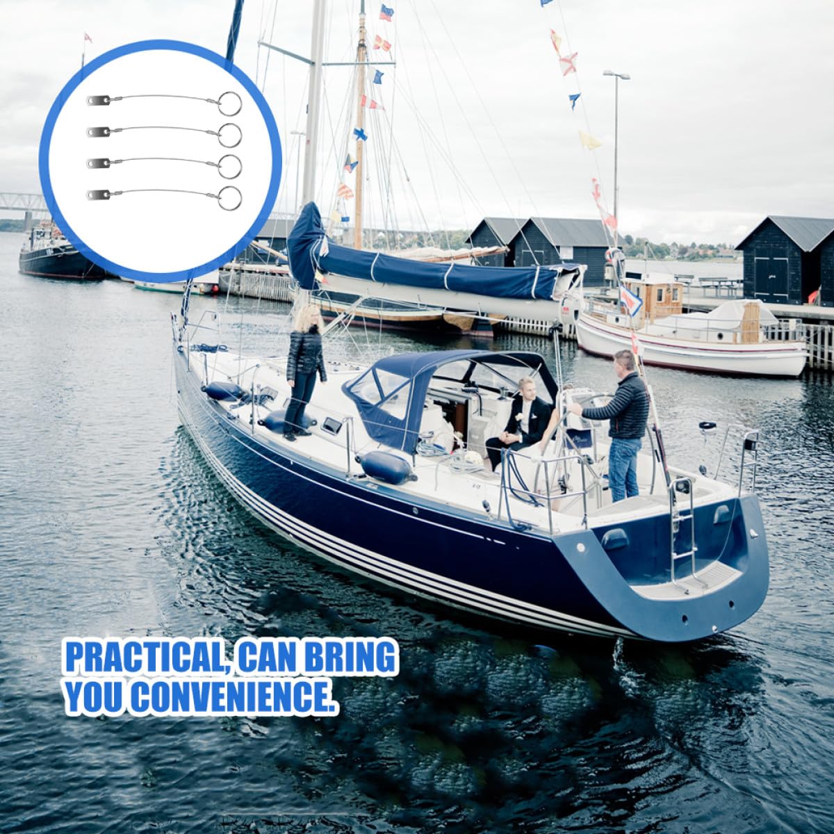Pin de Sujeción Anticaída de Acero Inoxidable para Barco, Cable con Anilla de Liberación Rápida, 4 Piezas, Accesorios Náuticos Resistentes para Seguridad y Amarre en Navegación