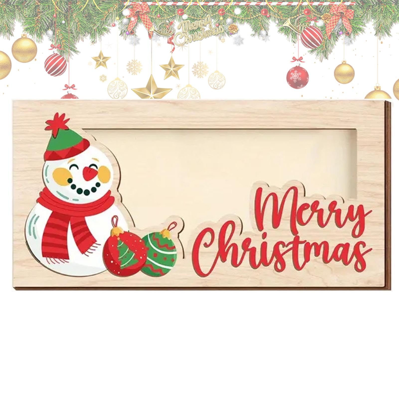 Porte-billets en bois pour cartes de Noël | Porte-billets de Noël en bois pour espèces – Bonhommes de neige et lettres support de cartes de vœux
