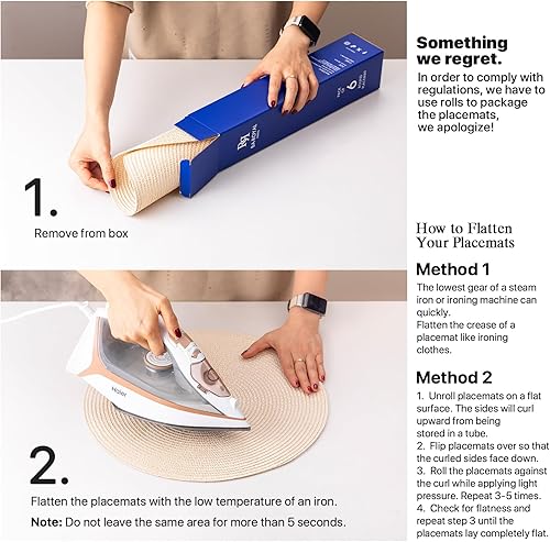 Miniatura 6 de Juego de 4 manteles individuales redondos tejidos de plástico, lavables y lavables para mesa de comedor, resistentes al calor, antideslizantes,