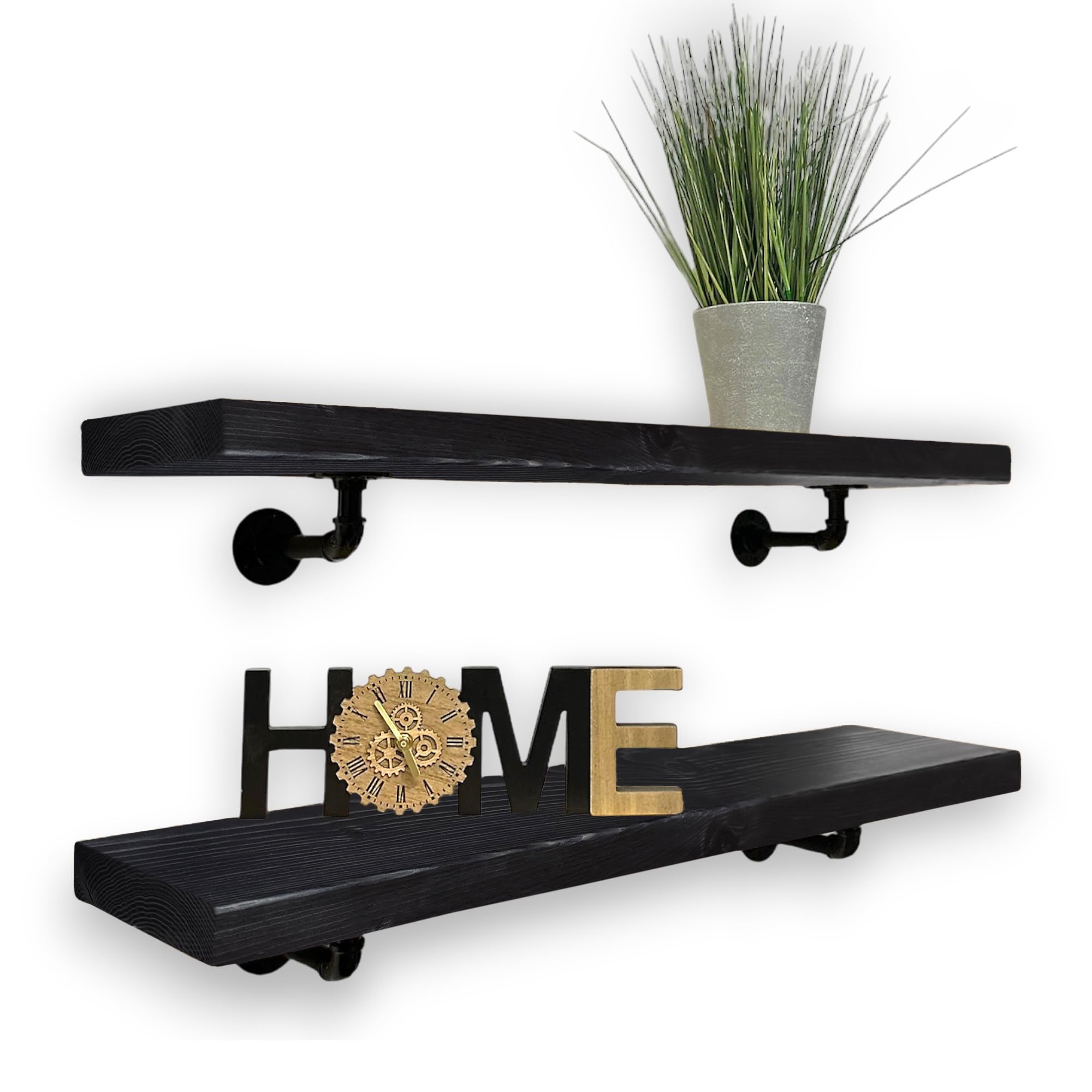 MKGT Rustic Shelves with Pipe Brackets Handcrafted Wall-Mounted, Handmade Scaffold Board Decorative Kitchen Room (Black, 80 cm) — image 1