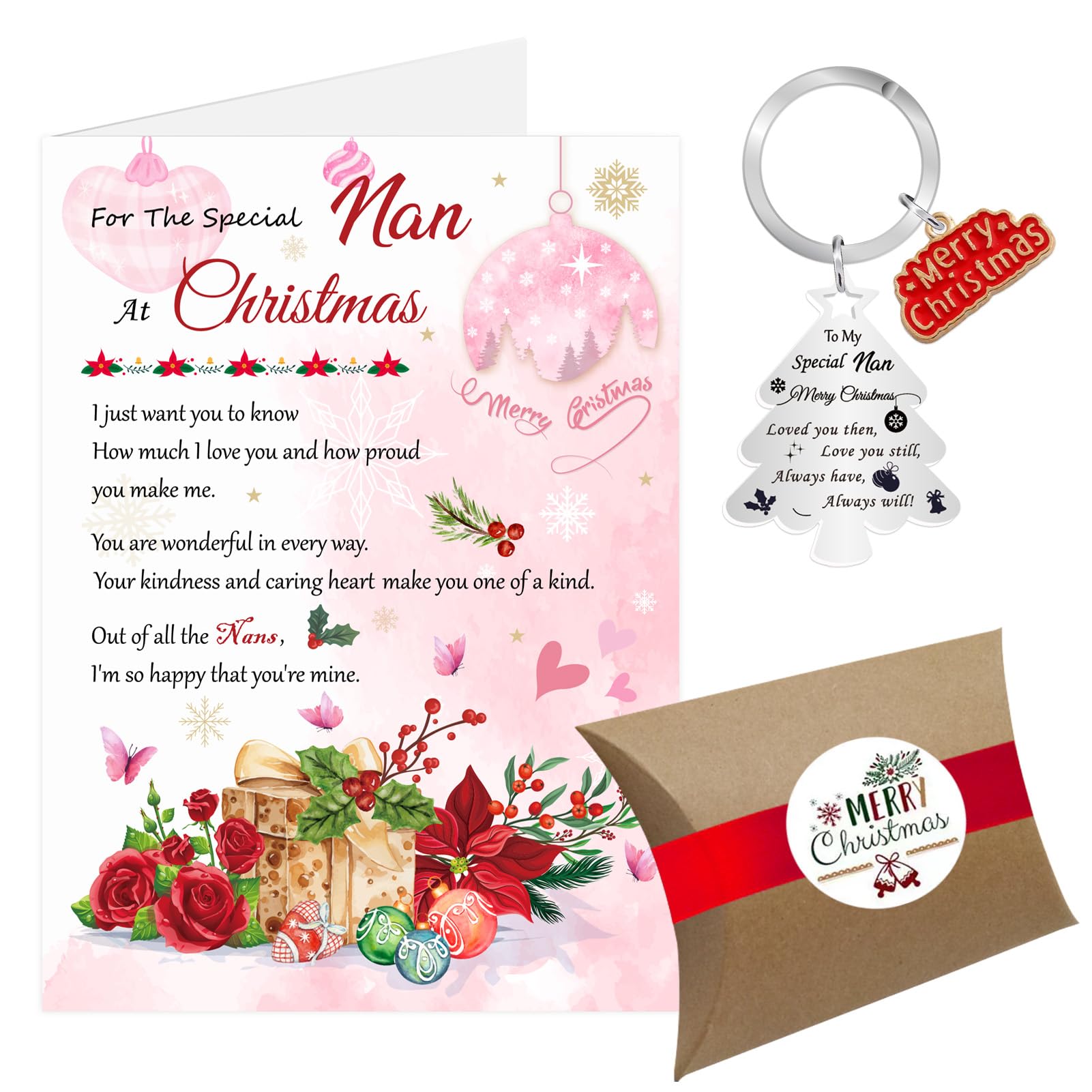 Nan Christmas Card, Christmas Card Xmas Card from Grandson Granddaughter Grandkids, Luxury Merry Christmas Cards Keyring Gifts for Nanny Nana with Gift Box Envelope (Nan) โ image 1