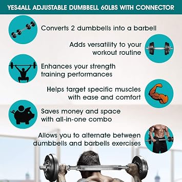 Yes4All Adjustable Weights Dumbbells Set - Exercise & Workout Equipment for Home Gym, Size Options Available 50lb, 60lb