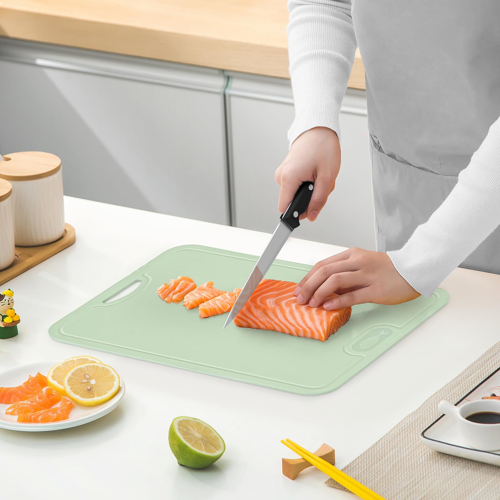 Gintan Tagliere Flessibile in TPU, Senza BPA, con Lama e scanalatura, taglieri Flessibili AntiGraffio per la Cucina, Lavabile in lavastoviglie, Manico Antiscivolo(verde)