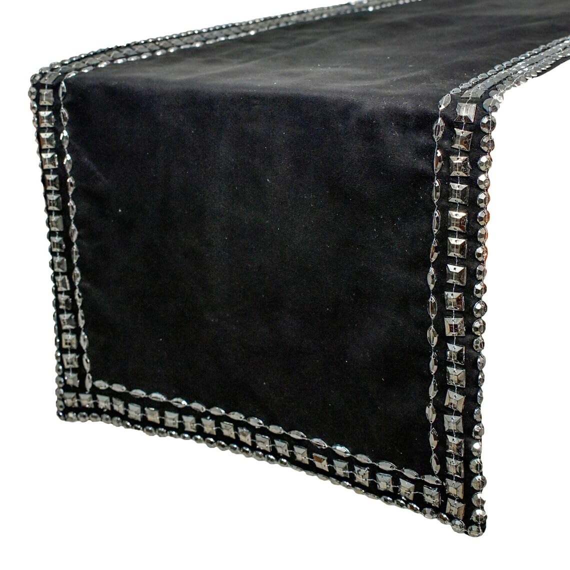 The HomeCentric Decorative Black Table Runner 6 Seater Table Runner (35 x 180 cm) Border, Solid, Textured Crystals & Hand Embroidery Faux Suede Table Linen, Solid Modern Wedding Décor - Cierra