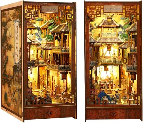 Kit de rincón de libros, kit de bricolaje para casa de muñecas, kit en miniatura de rincón de libro de madera 3D, rompecabezas de madera 3D, kits de
