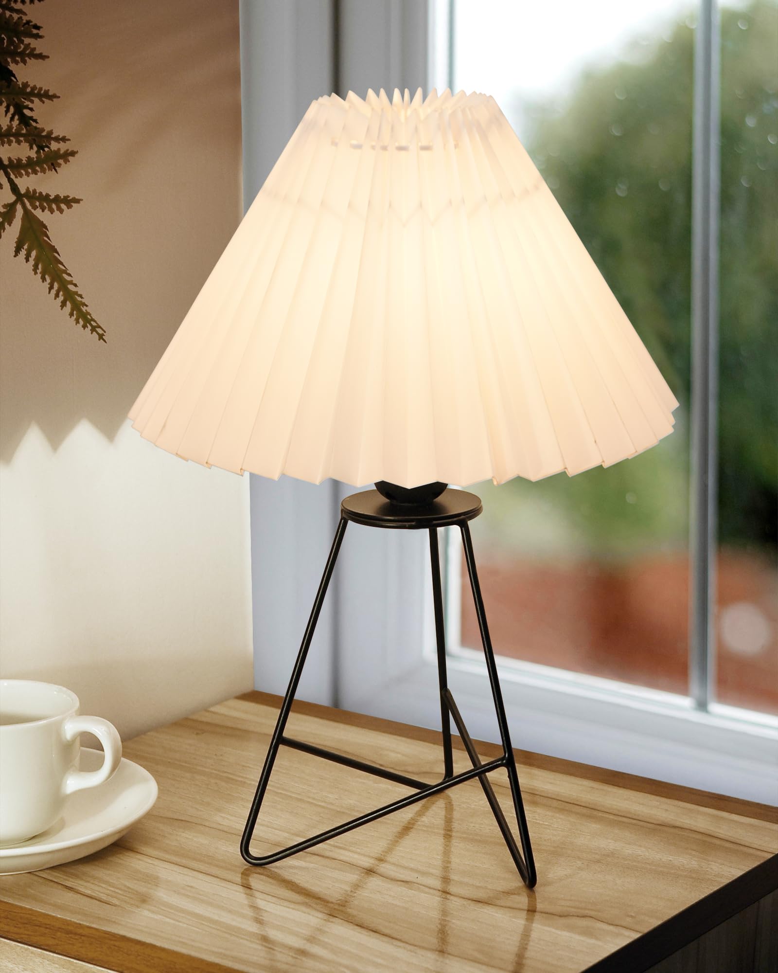 Homesake® Retro Matt Black Down to the Wire Metal Table Lamp with Fabric Shade, Bedside Lamp Gift Housewarming Home Living Room, Shade (Pleated Cream)