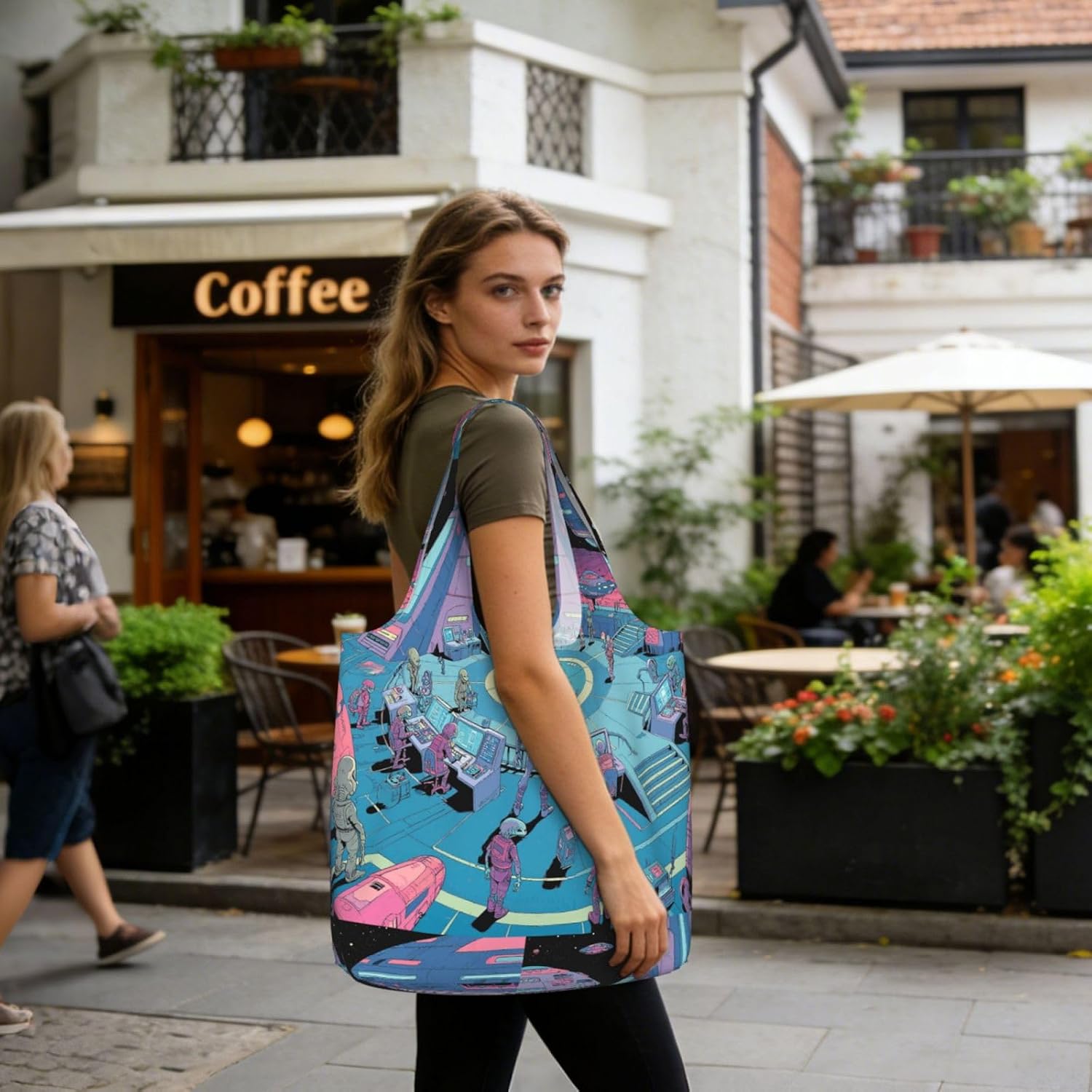 Reusable Shopping Bags Lightweight Foldable Grocery Bags In Pocket,Washable Large Tote Bags Alien Base Travel Shoulder Bag Gifts For Women Men image 3