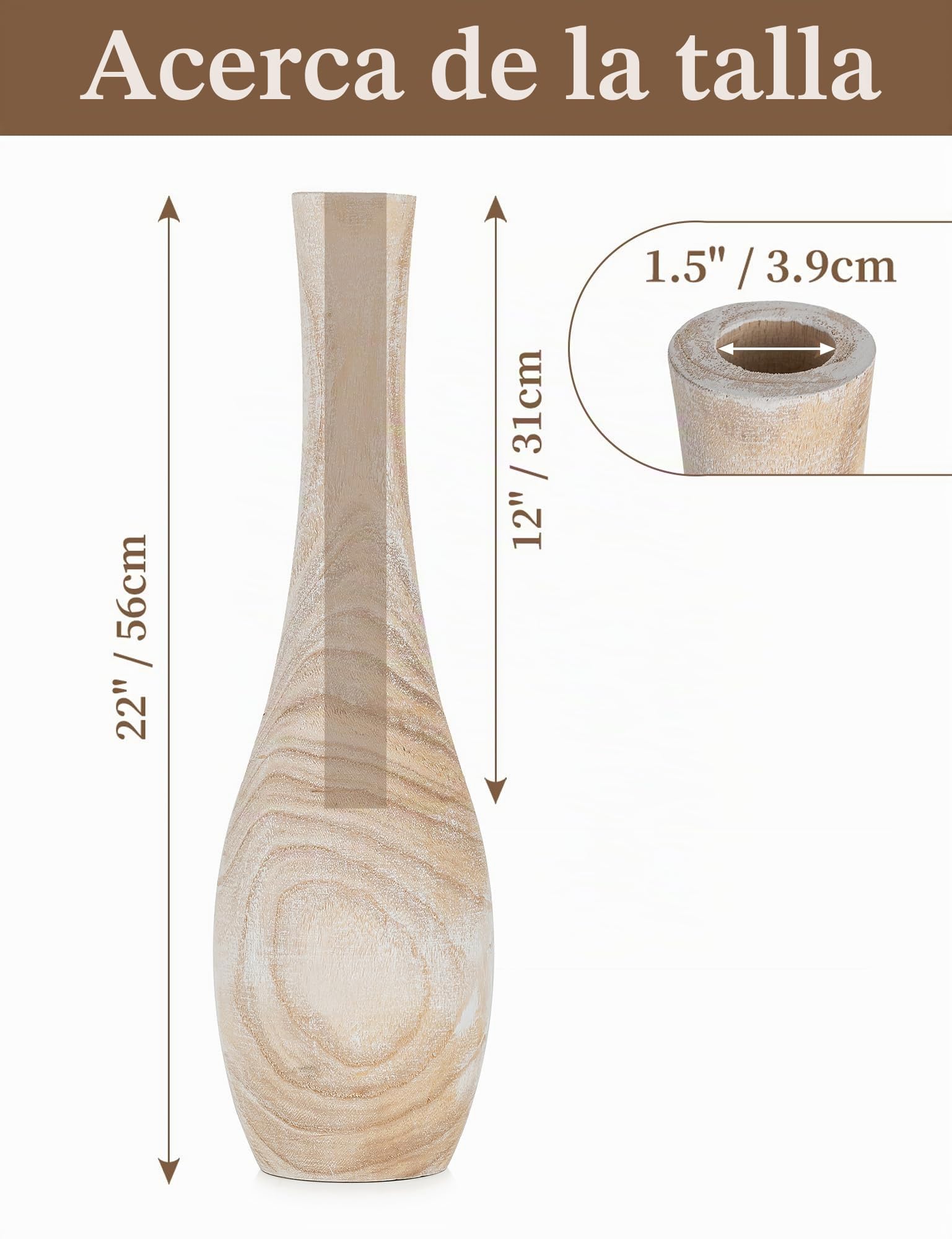 Hanobe Jarrón de Suelo para decoración del hogar: jarrones Decorativos de Madera de 22 Pulgadas de Alto para Sala de Estar, Gran jarrón rústico Bohemio para Mesa de Comedor, centros de Mesa,