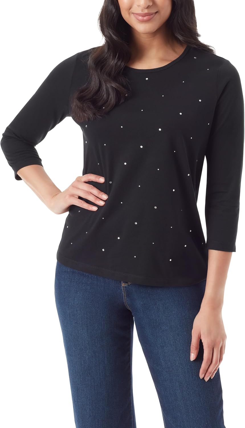 Gloria Vanderbilt Womens Amanda 3/4 Sleeve Soft Knit Top Standard