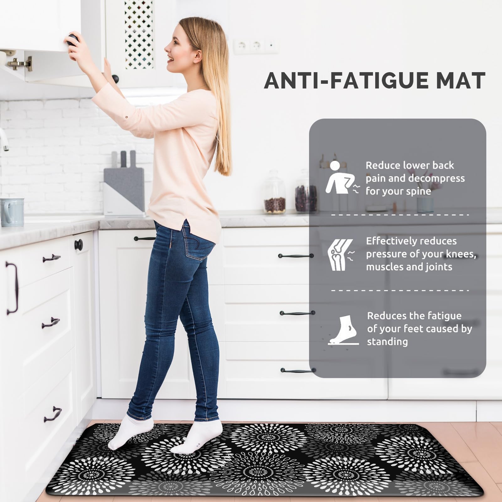 LuxStep Tappetino da cucina impermeabile, imbottito, anti-fatica, antiscivolo, comodo, per casa, lavello e ufficio, 43,9 x 99,1 cm, nero