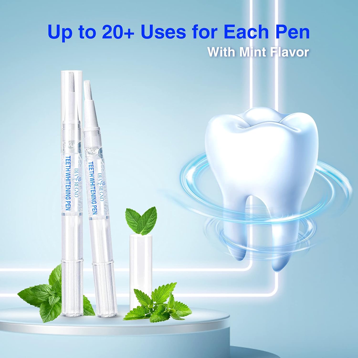DIAREGNO Teeth Whitening Pen (2 Pens) - 20+ Uses, Effective ＆ Painless, No Sensitivity - Beautiful White Smile - Natural Mint Flavor : Beauty & Personal Care