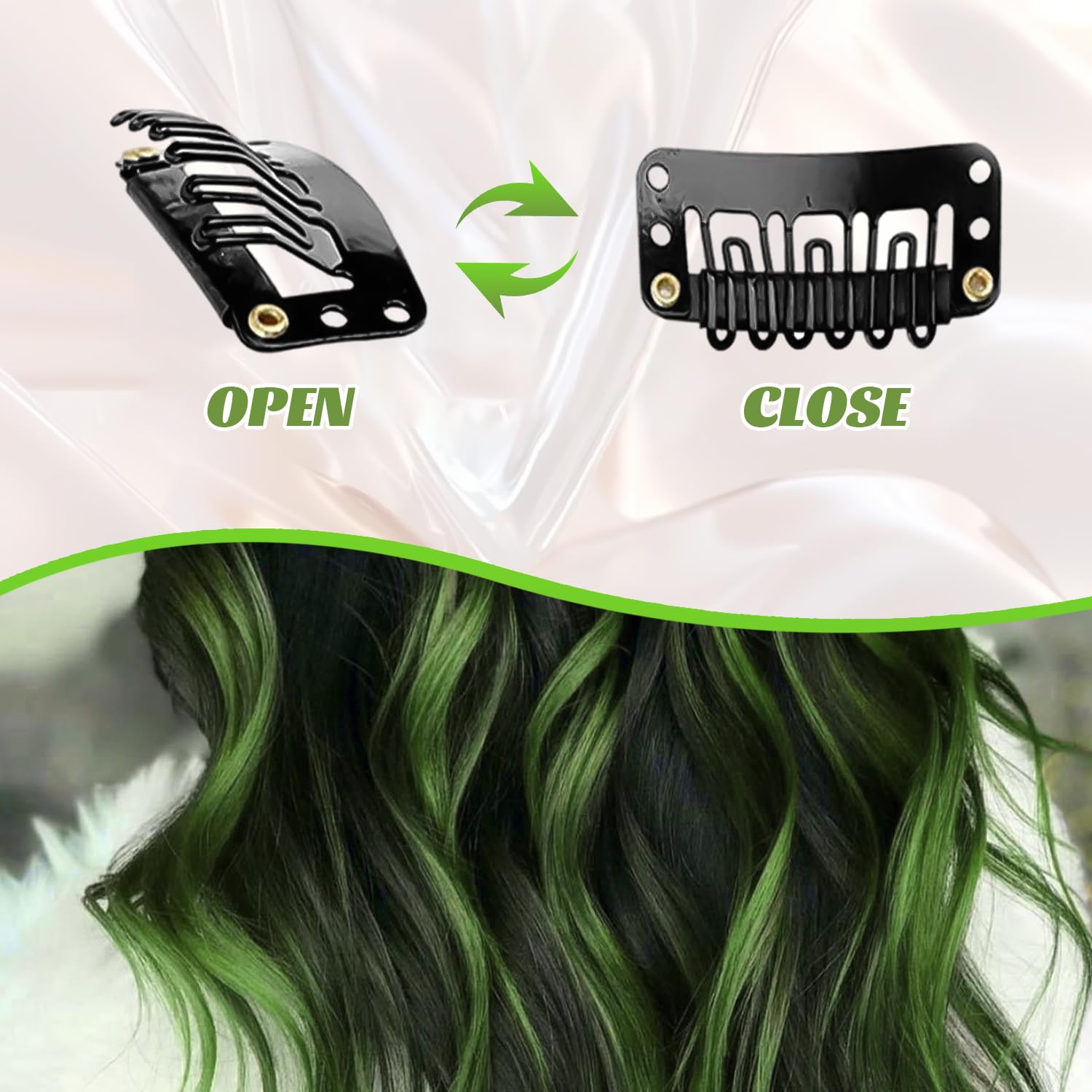 10 Pcs Coloured Hair Extensions, Light green, 55 cm - Image 4
