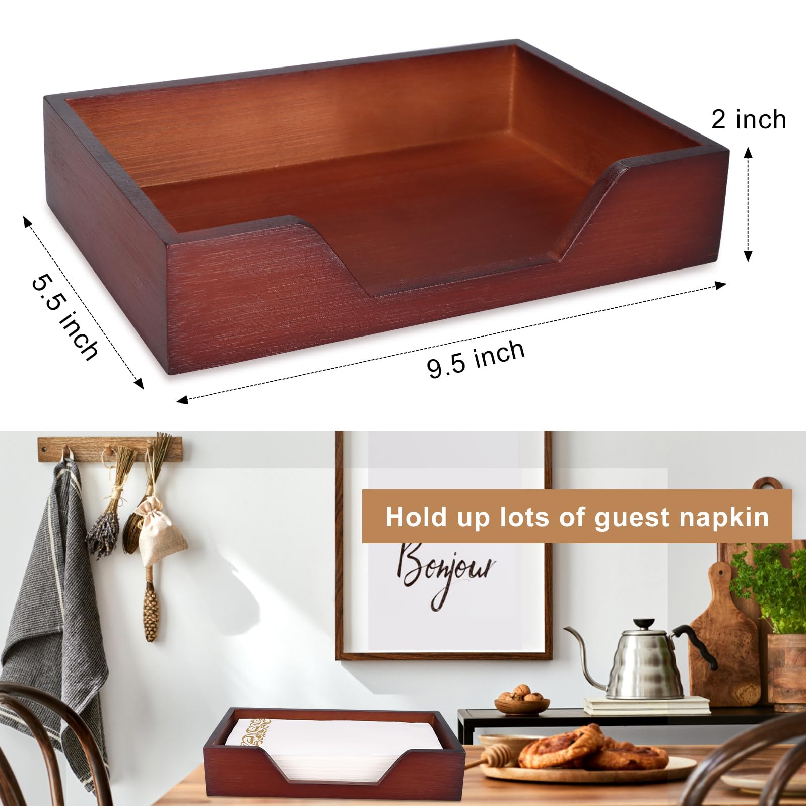 Servilletero de bambú para mesa de cocina, baño, soporte para toallas de papel, servilleteros planos de granja, soporte marrón para toallas de invitados, bandeja de toalla de mano,