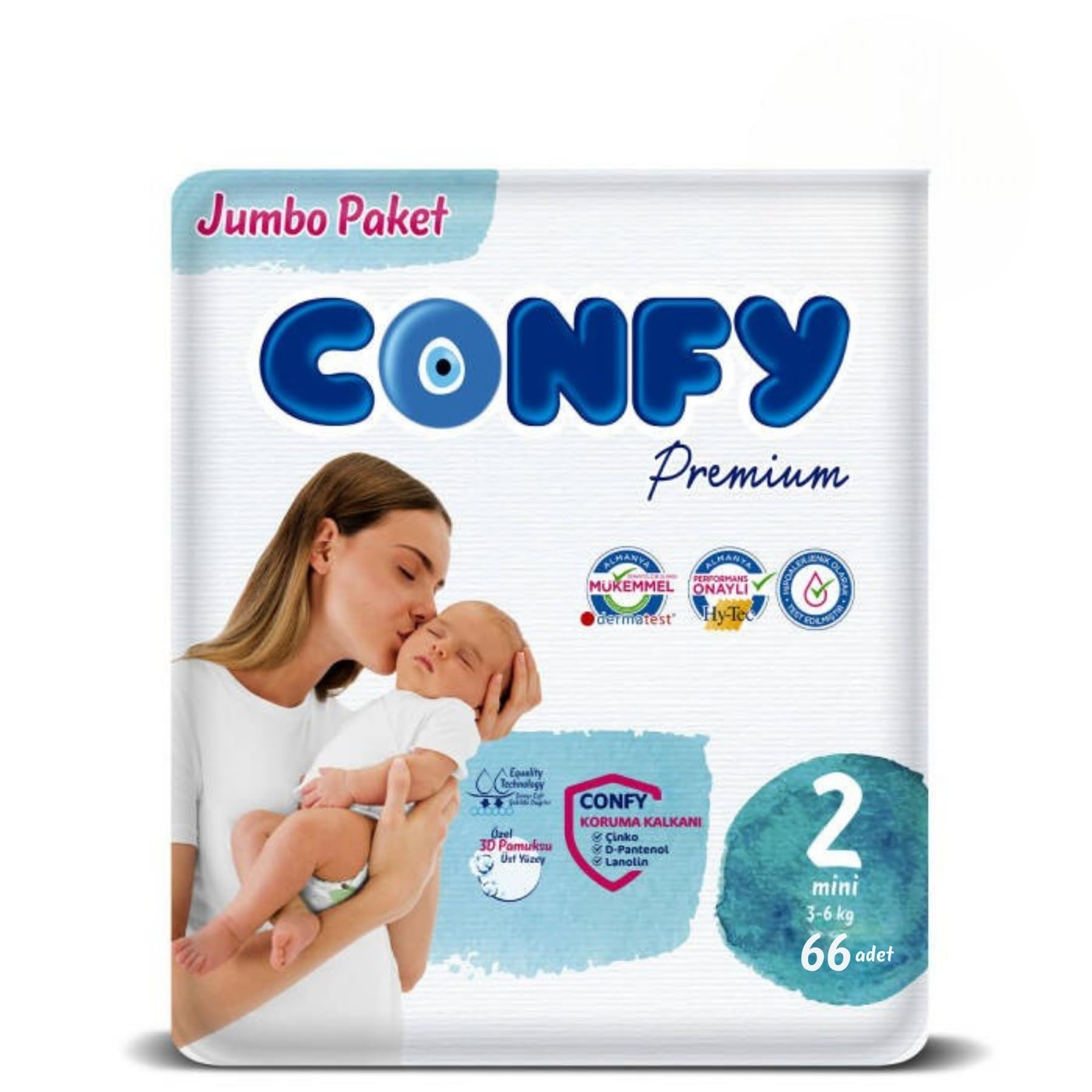 Confy Premium Mini Bebek Bezi 2 Numara | 3-6 kg | 66 Adet | Ekonomik Paket