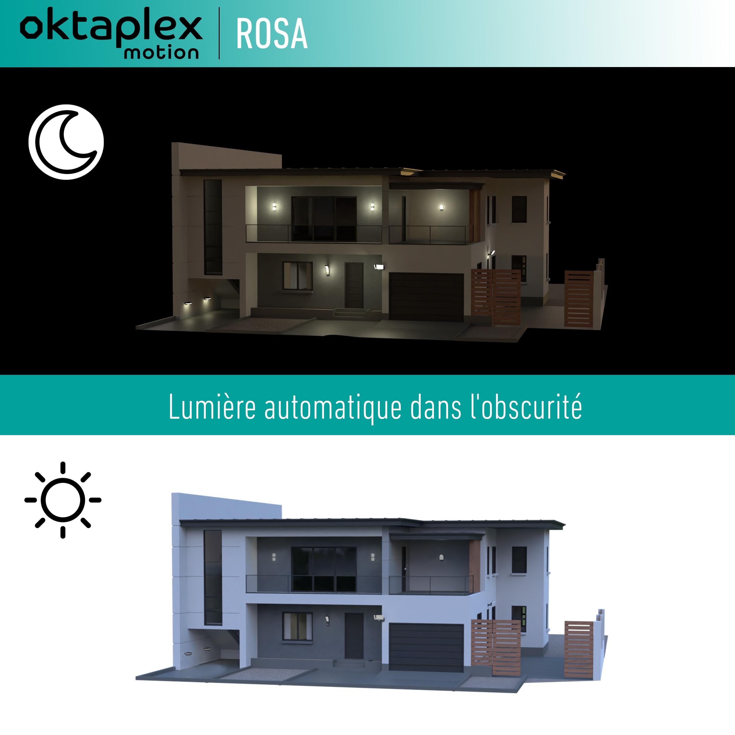 Oktaplex lot de 2 Rosa mini interrupteurs crépusculaires encastrables IP65 | Capteur crépusculaire externe intérieur et extérieur, 230 V, capteur de lumière blanc