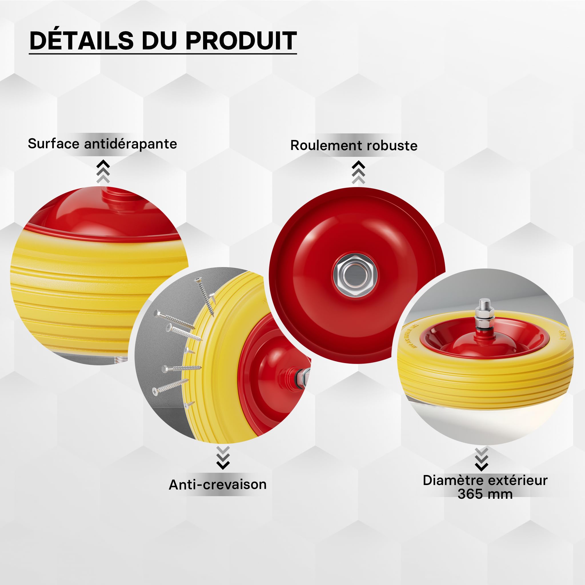 Wiltec Pneu de brouette 3.50-8 – Roue et Pneumatique en PU – Jusqu’à 130 kg – avec Jante en acier et axe – Bandage pour Diable, Chariot, Charrette