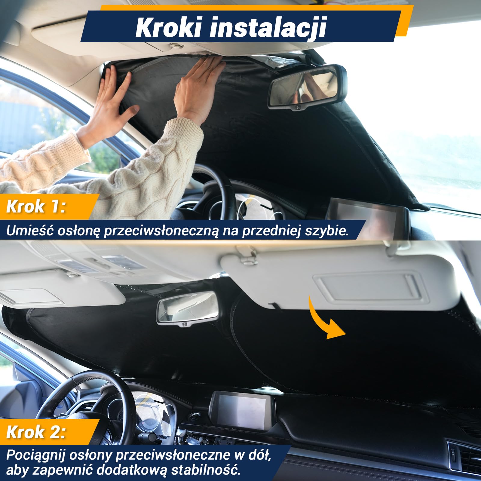 Osłona przeciwsłoneczna na przednią szybę samochodu, ochrona przed promieniowaniem UV, składana osłona przeciwsłoneczna 2025 z ochroną UV na przednią szybę samochodu (L)