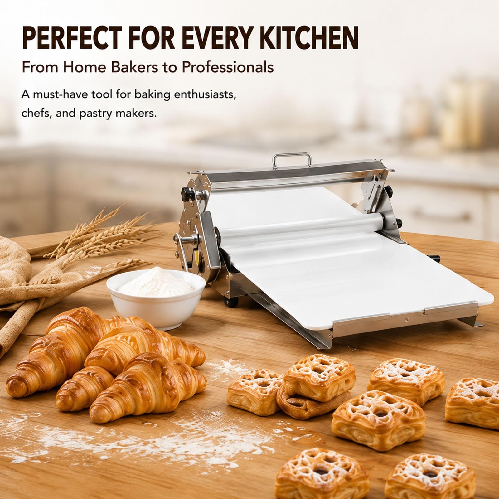Laminadora Plegable para Masa, Laminadora Manual para Croissant y Masa Hojaldrada, Equipo para Panadería y Repostería Profesional(Commercial Bakery)