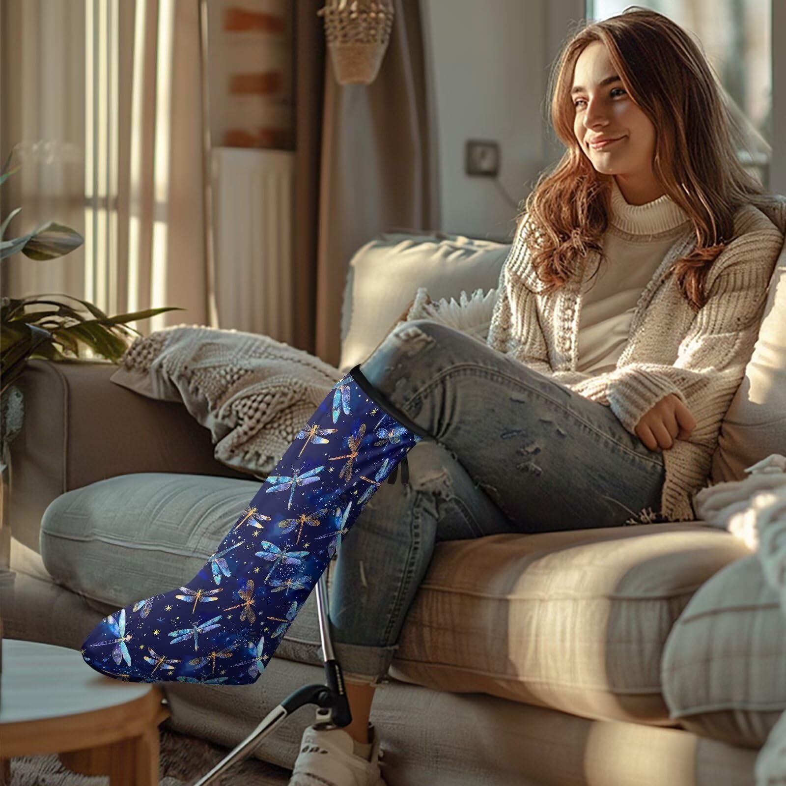 LJMKZJN Galaxy Dragonfly Print Leg Cast Cover Outdoor Cover Leg Plaster Sleeve Anti Scratch Cast Sock Cover for Foot Leg Stretch Fabric Leg Cast Protector Decoration Cover