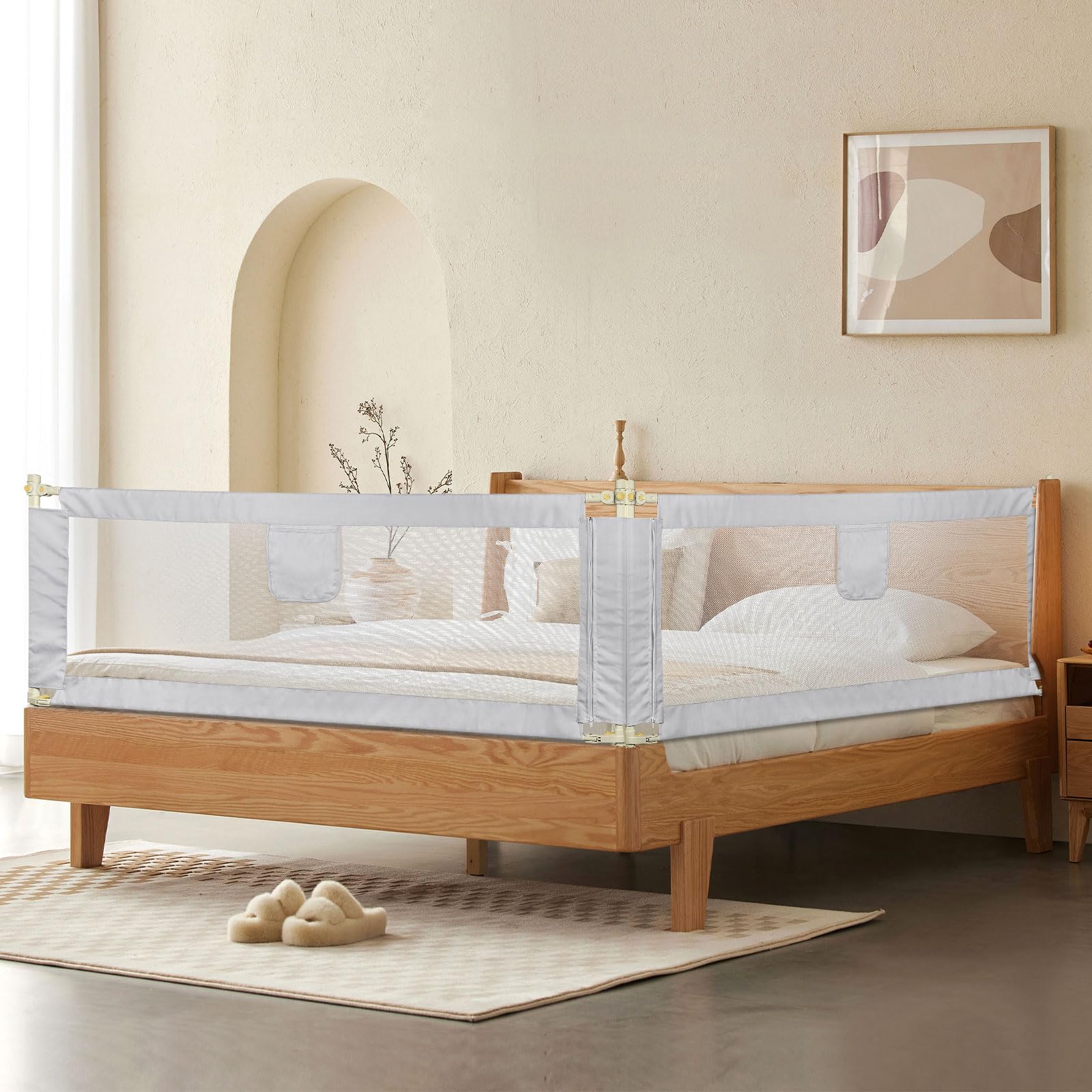 LANTUS Sbarra Letto Bambini 150cm/180cm/200cm Sponda Matrimoniale Protezione Removibile Sponde anti Caduta Grigio scuro 1 Lato-Grigio scuro - 1,5 m