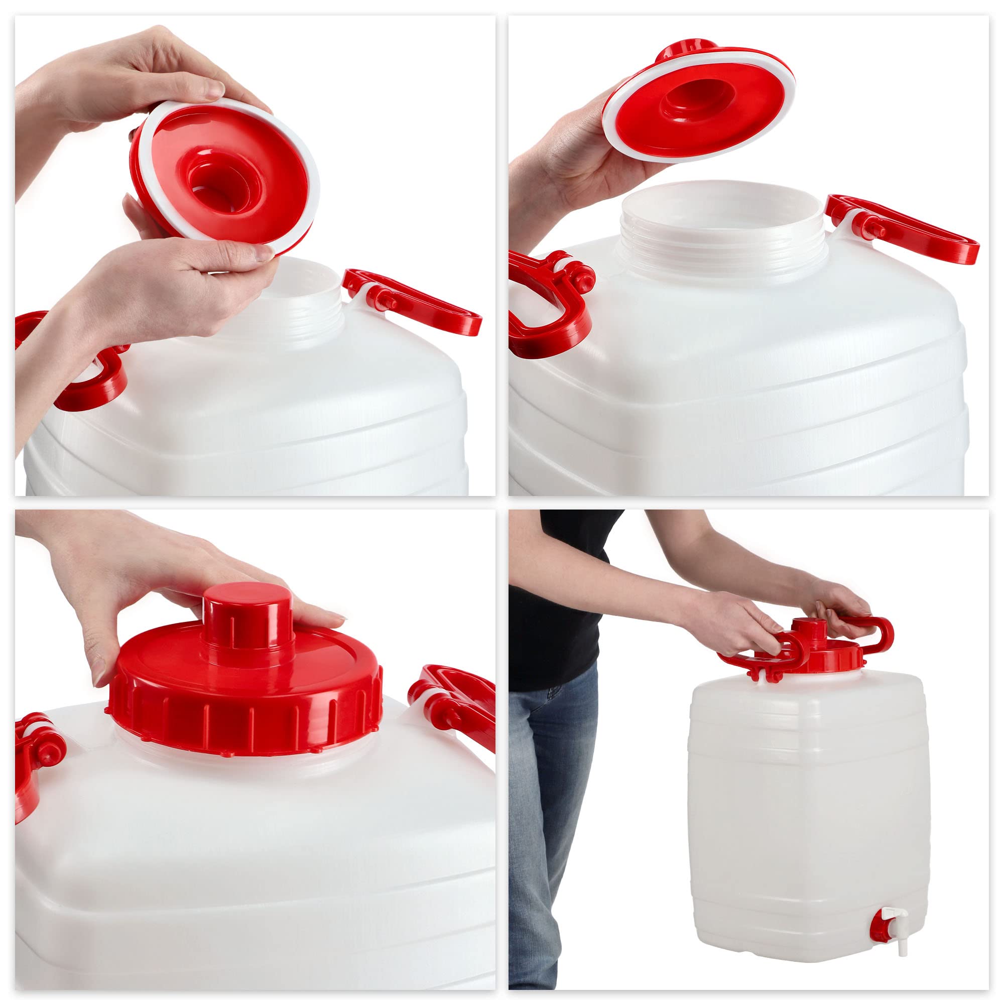 KADAX Bidón de agua, barril para bebidas de plástico, bidón de agua potable, depósito de agua con grifo, recipiente de agua, bidón para bebidas con junta de goma (20 L, blanco)